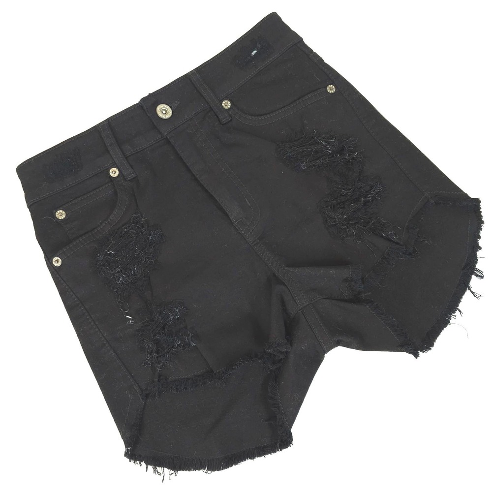 Womens 25 Black Distressed‎ Denim Short Shorts Summer Cotton Blend Rocker